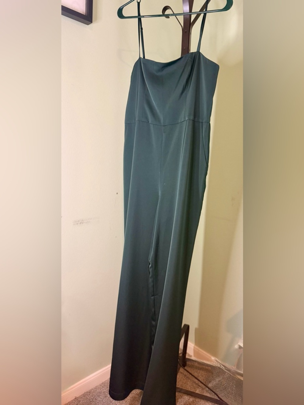 Lovers + Friends Emerald Green Satin Cowl Neck Jumpsuit